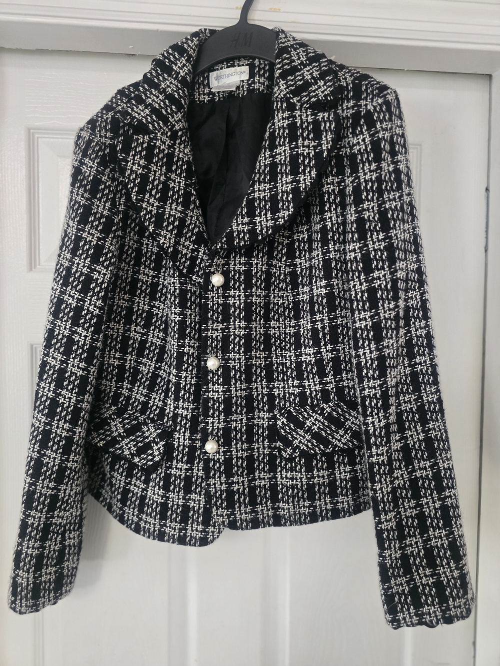 Worthington Black & White Tweed Pearl-Button Blazer